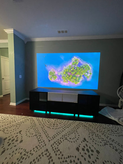 Cabinet for Ultra Short throw Projector with Center Channel:Awol Visions 120" Screen for 8 feet Ceiling